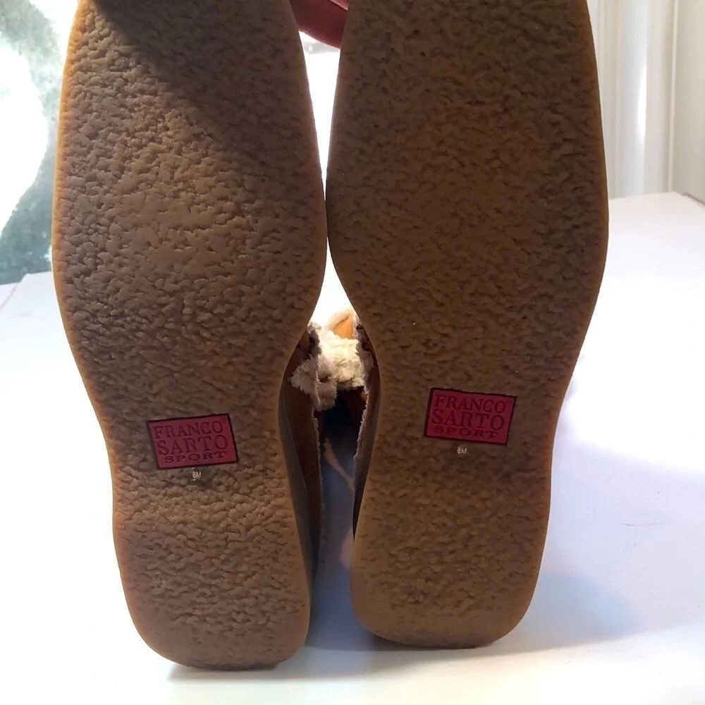 FRANCO SARTO FLEECE LINED WARM SIDE ZIP TAN SUEDE WINTER BOOTS WOMEN'S SIZE 8